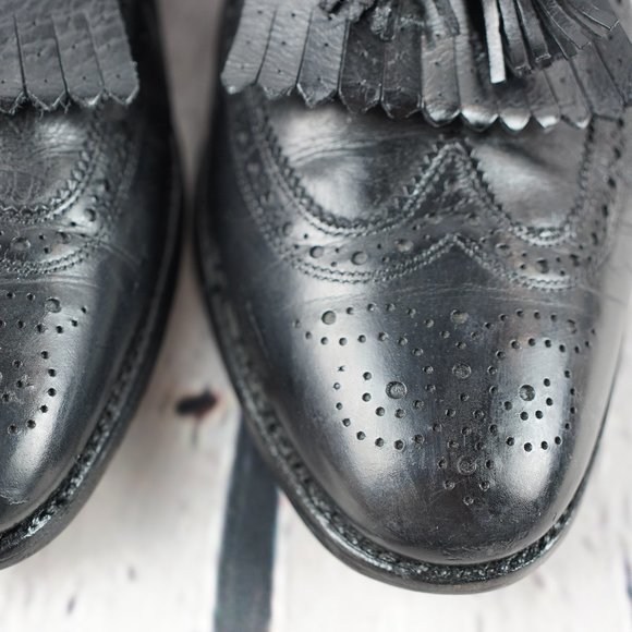 Allen Edmonds Arlington Black Leather 10.5 Mens Shoe Wingtip Brogues Tassels USA - Picture 15 of 16